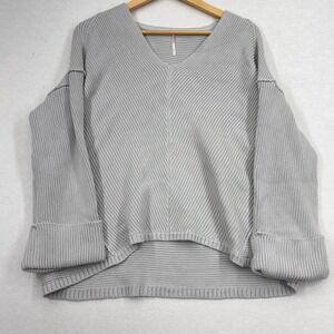 Free People Gray Oversized V Neck Cozy Knit Small Sweater Slouchy Minimalist
